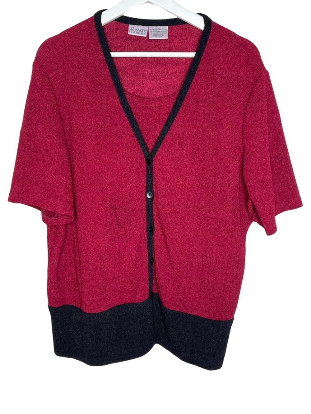 Liz Baker Womens XL Red Black Knit Top Short Sleeve Career Casual